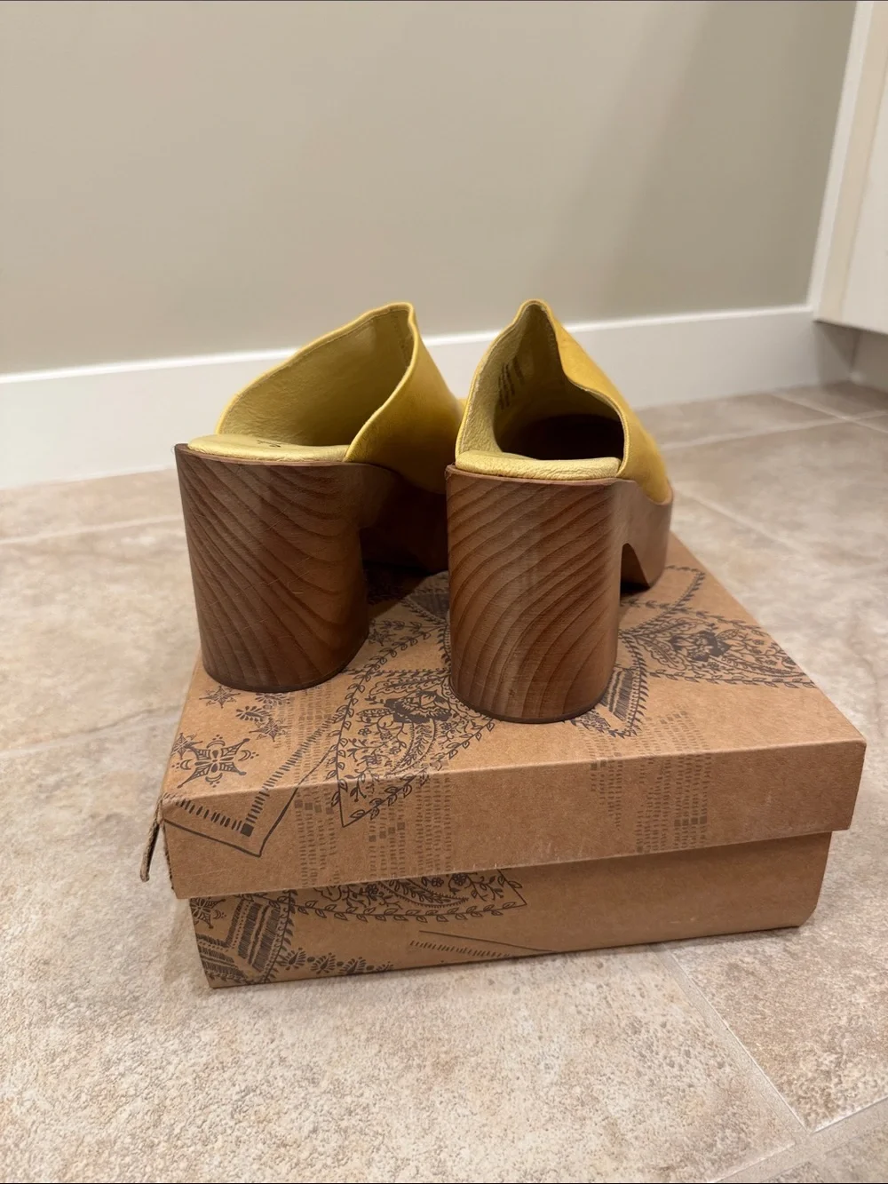 Free People Yellow Leather Platform Mule Clog